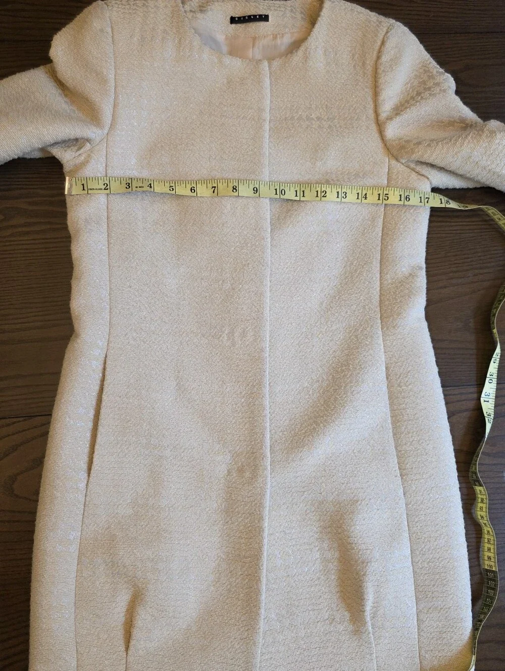 Sisley Cream Wool Tweed Coat Collarless Quiet Luxury Minimalist Paris Winter